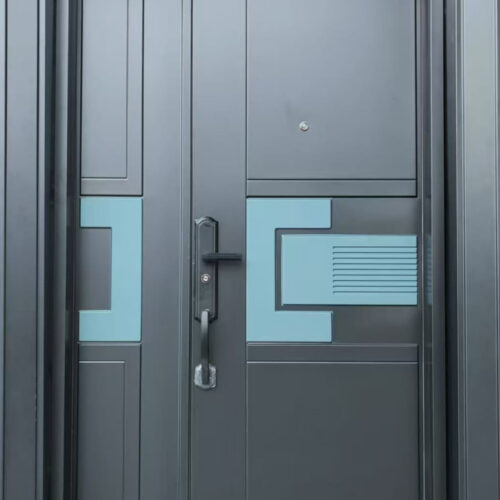 Porte blindée double battant asymétrique – Design géométrique et sécurité renforcée 120X215