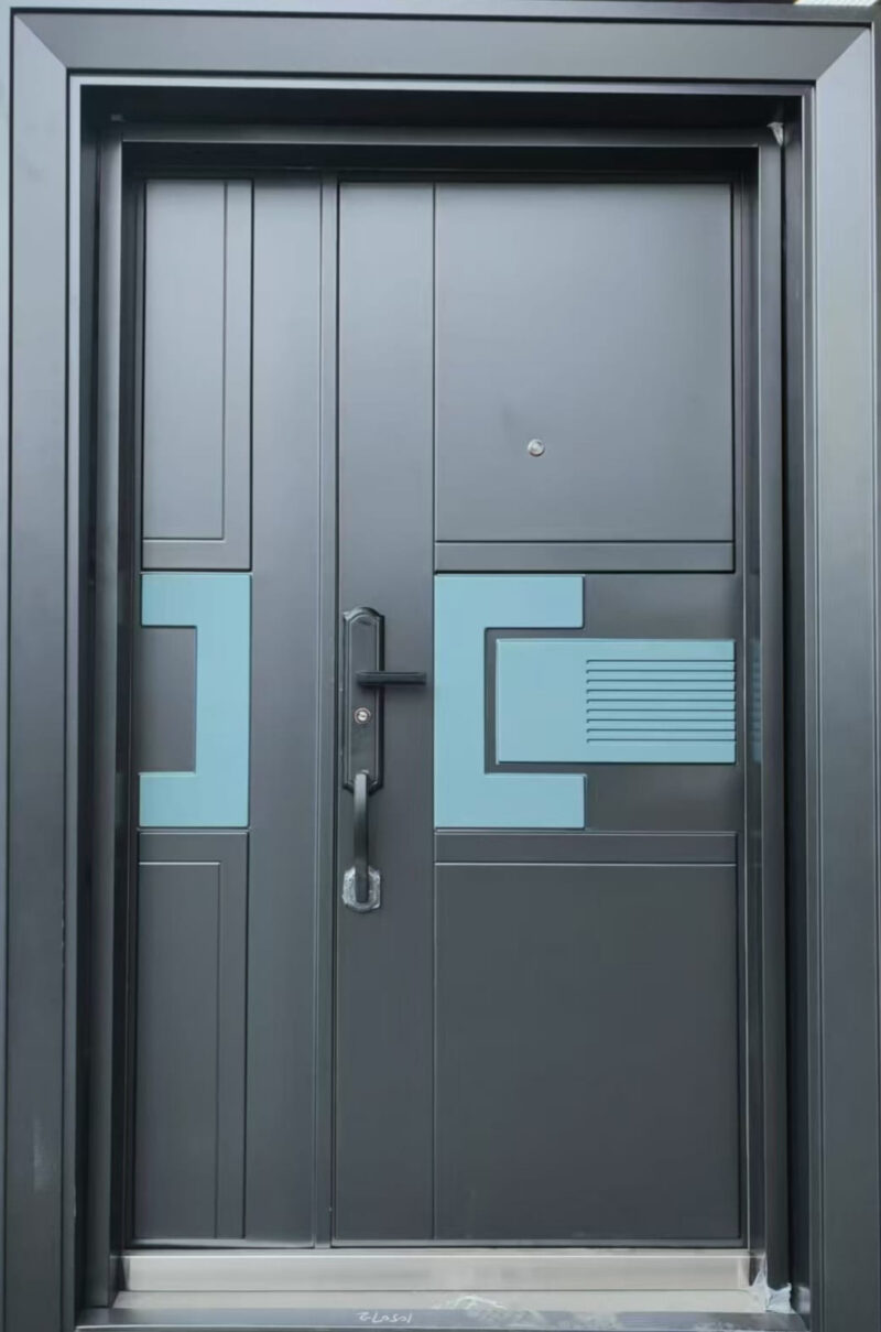 Porte blindée double battant asymétrique – Design géométrique et sécurité renforcée 120X215