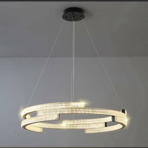 Suspension LED Design – Double Anneau en Cristal