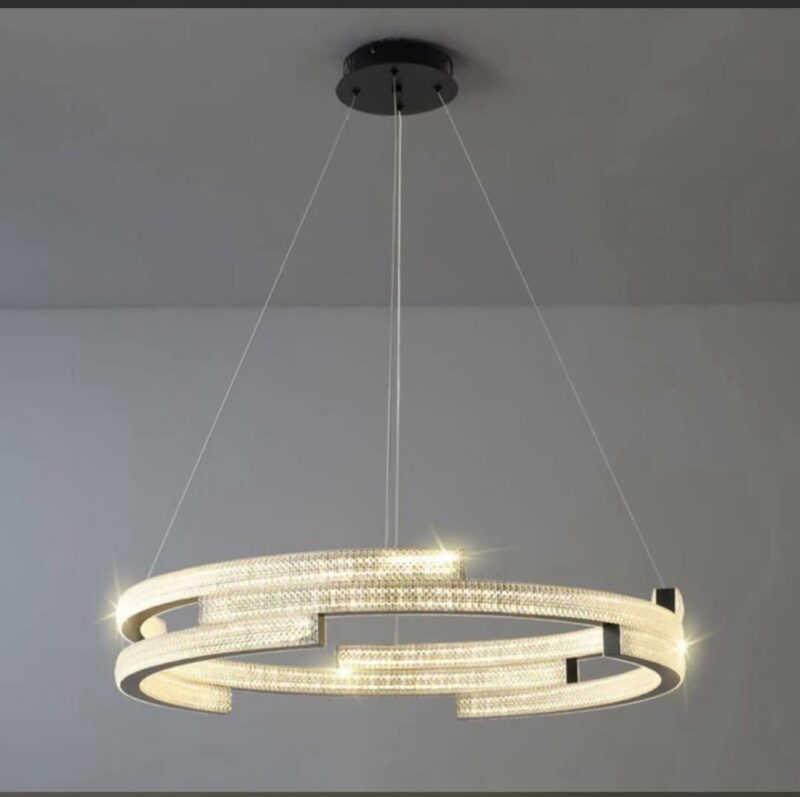 Suspension LED Design – Double Anneau en Cristal