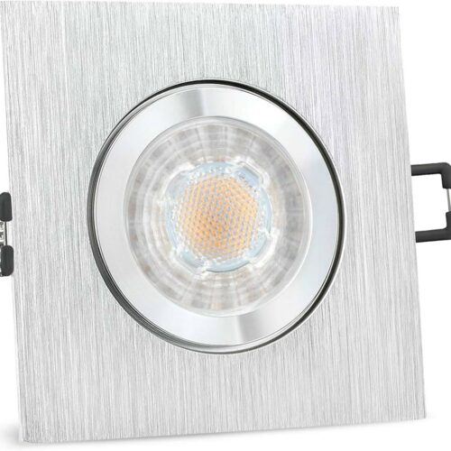 Spot LED encastrable carré – Orientable, aluminium brossé argent