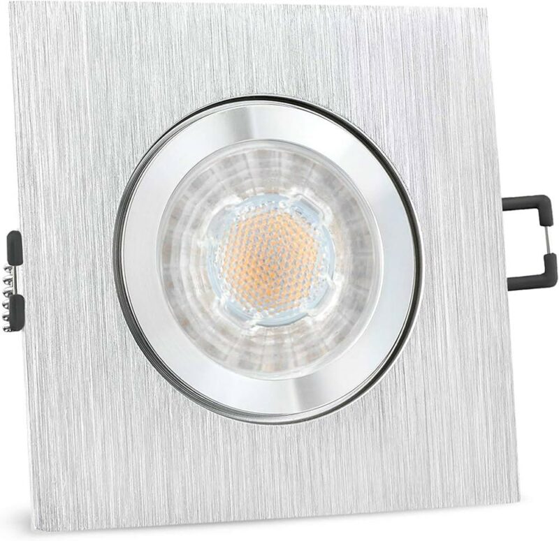 Spot LED encastrable carré – Orientable, aluminium brossé argent