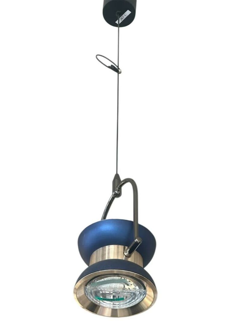 Suspension décorative bleu métallisé et doré – Spot orientable au design moderne
