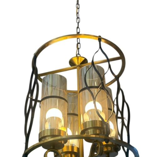 Suspension Vintage 3 Lumières – Métal Doré & Verre Ajouré