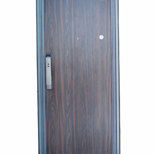 13 Porte Blindée Simple Battant – Finition Bois Foncé