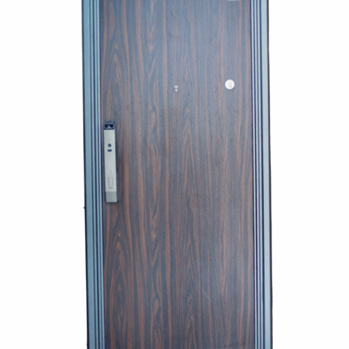 Porte Blindée Simple Battant – Finition Bois Foncé