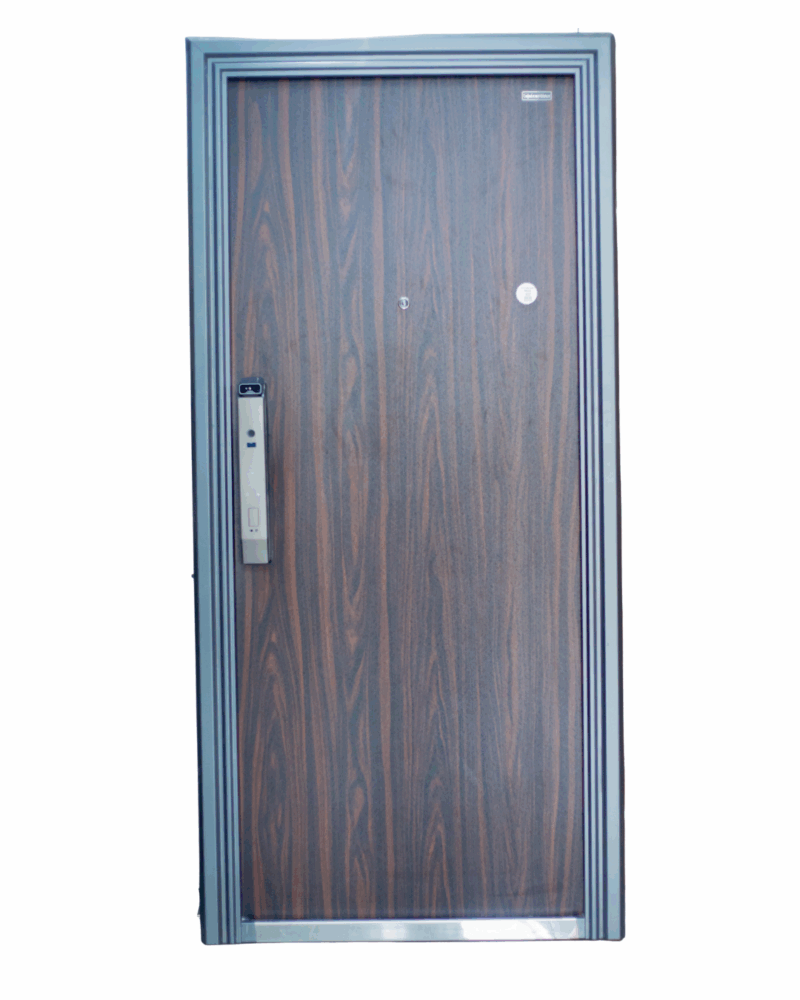 13 Porte Blindée Simple Battant – Finition Bois Foncé