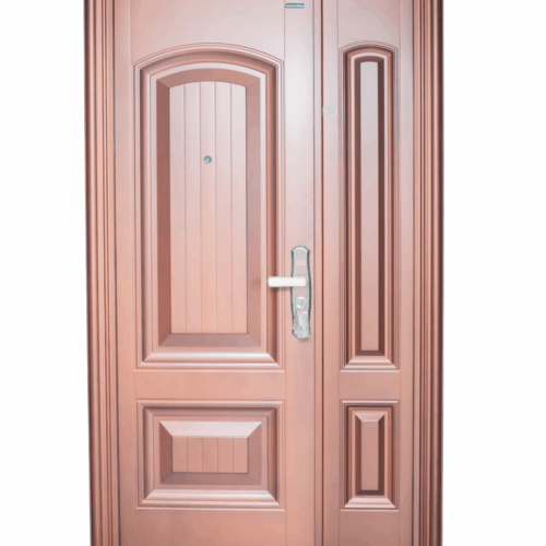 Porte Blindée avec Panneau Fixe Latéral – Acier Renforcé & Finition Cuivrée