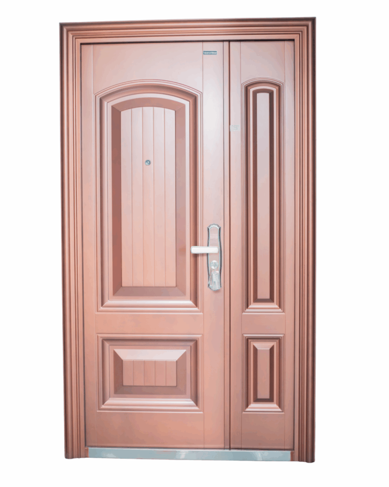 22 Porte Blindée avec Panneau Fixe Latéral – Acier Renforcé & Finition Cuivrée